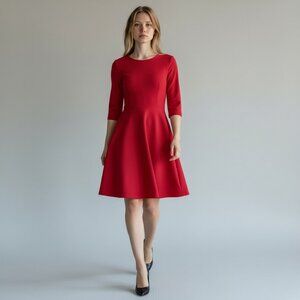 WDG Red Fit and Flare Skater Mini Dress 3/4 Sleeve Textured Crimson Size S Small